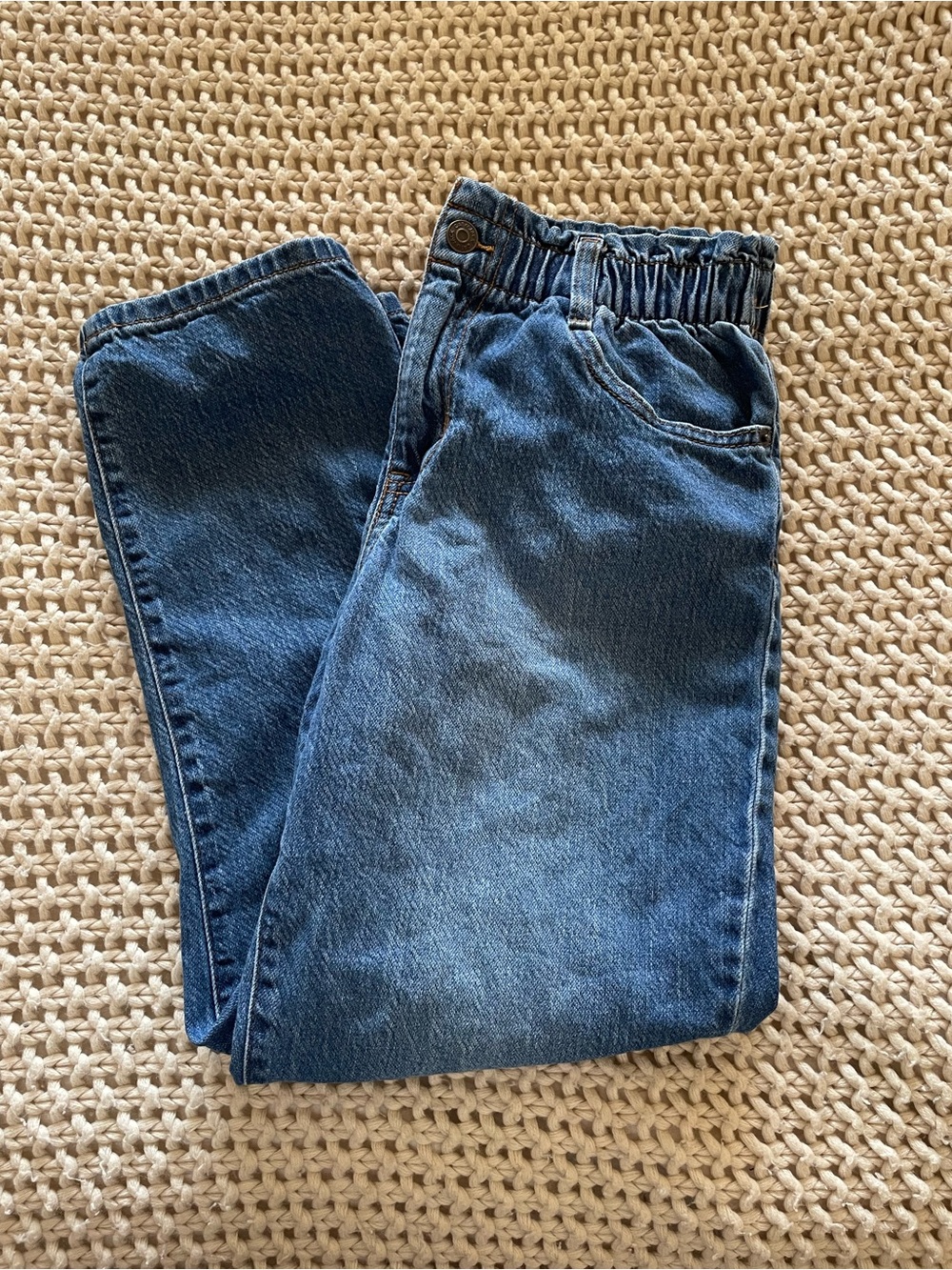 Girl’s Elastic-Waist Blue Jeans
